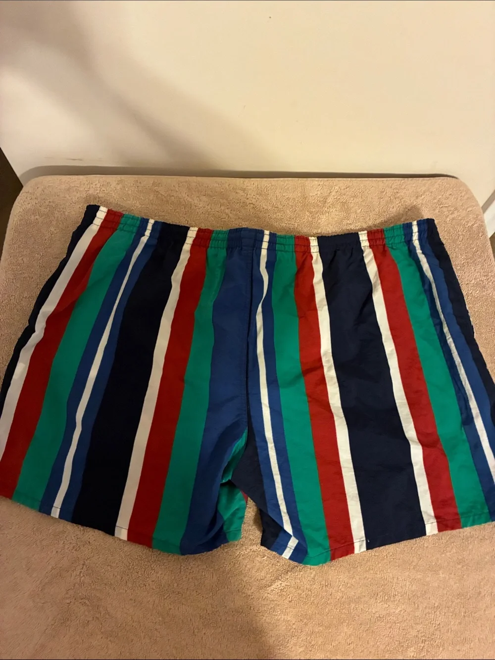 Izod Men's XL Multicolor Vertical-Stripe Swim Trunks — Blue, Green & Red
